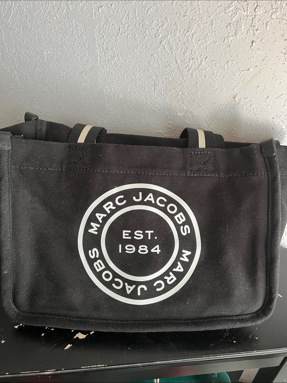 Marc Jacobs Black Canvas Messenger Bag with White Logo